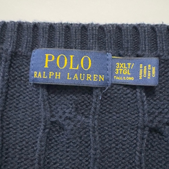 Polo by Ralph Lauren Big & Tall 3XLT Navy Cotton Crewneck Cable-Knit, Red Pony - Picture 9 of 16